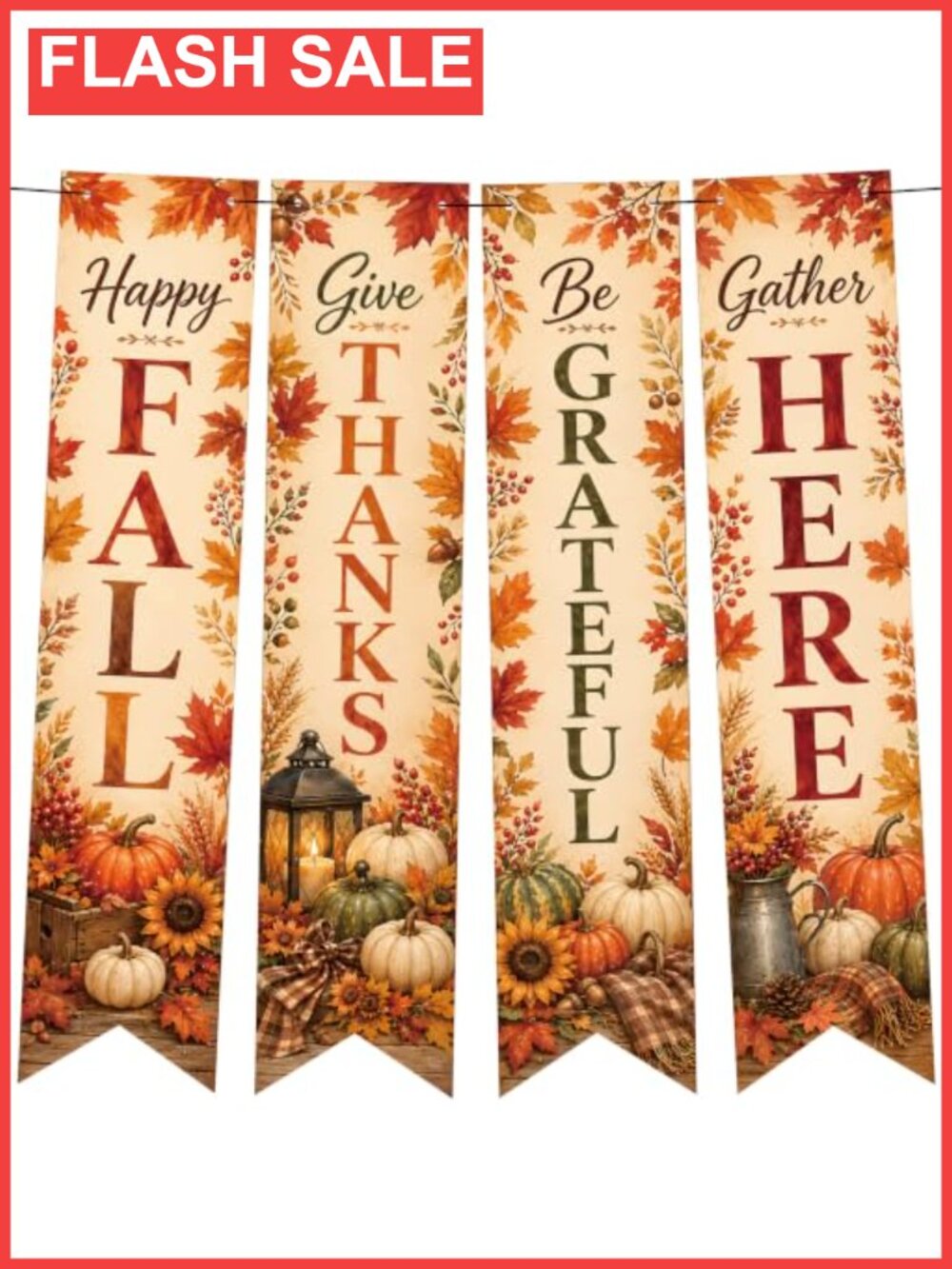4 Pc Thanksgiving Hanging Banner Set Fall Harvest Vertical Decor